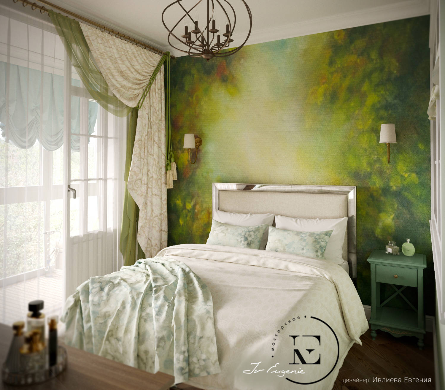 Фреска в стиле Прованс в спальне